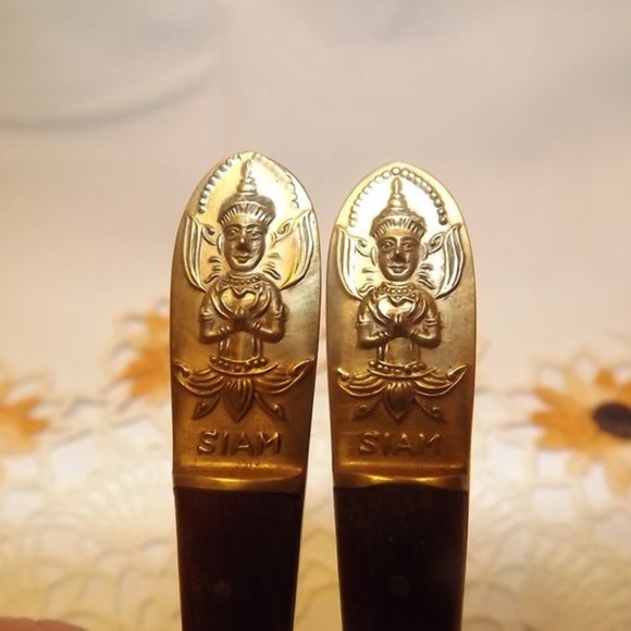 Vintage Siam Brass and Wood Serving Fork and Spoon - Picture 3 of 4